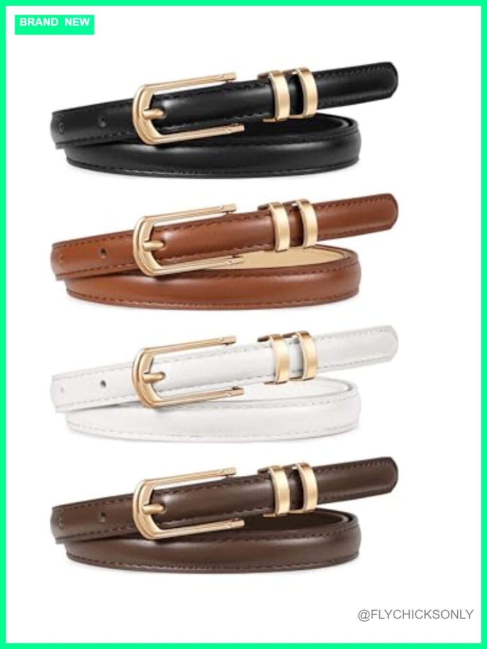 4 Pack Women Skinny Faux Leather Belt with Gold Buckle for Jeans Pants Dresses
